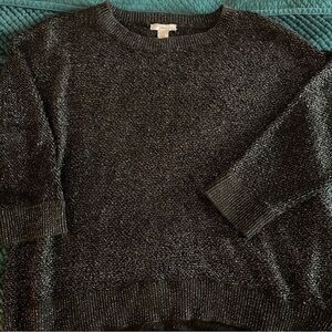 Lewit XL black and silver sparkle lightweight knit 3/4 sleeve sweater designer